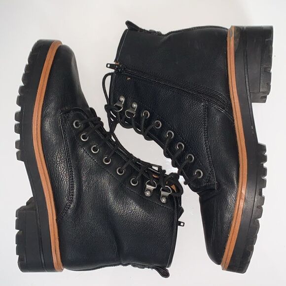 Indigo Rd Irisay Black Lace Up Combat Hiker Leather Boots Size 8,5 - Picture 5 of 12